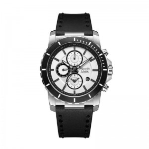 Alexandre Christie AC 6141 Silver White Black Leather Chronograph MCLSSSL